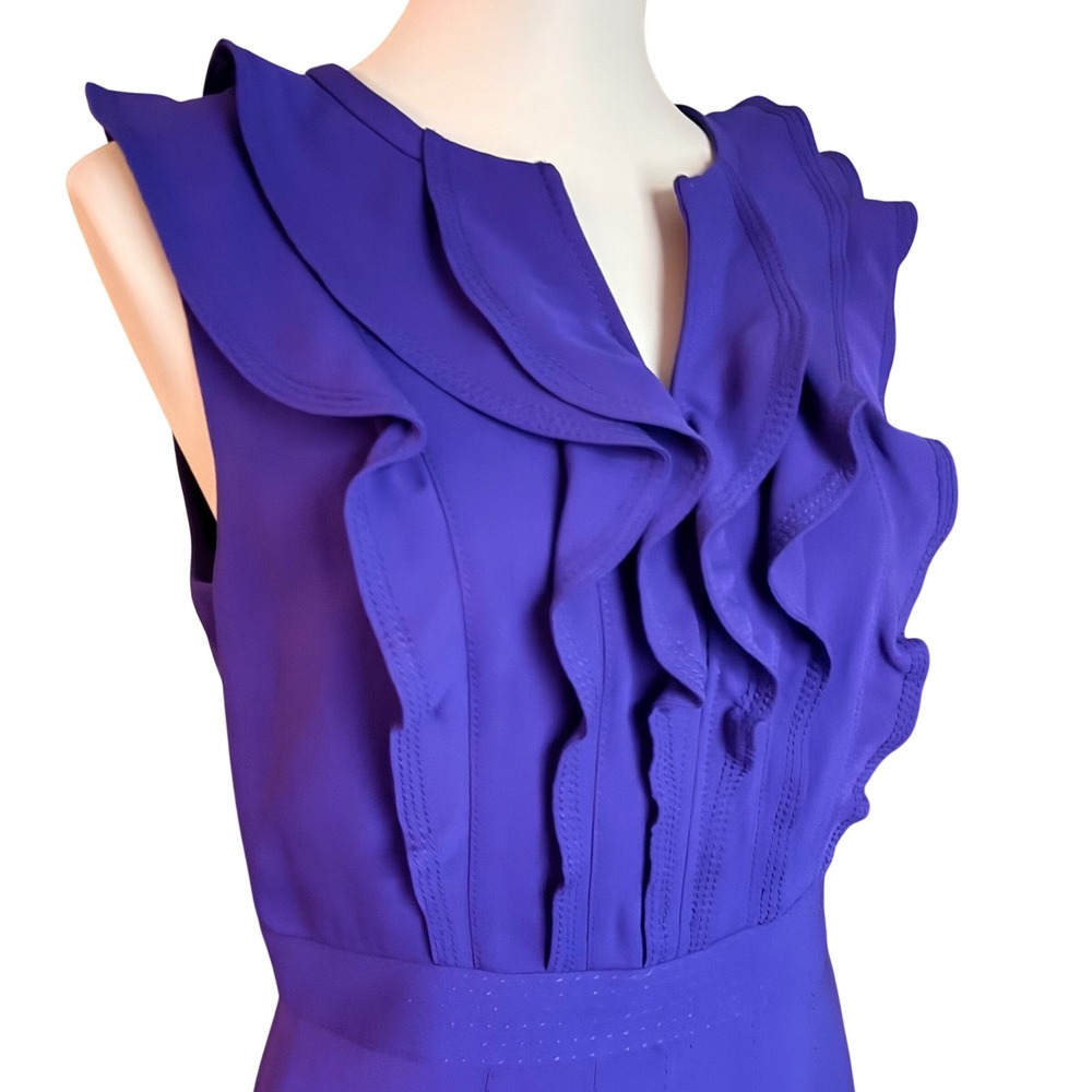 Tory Burch Purple Ruffle Pintuck Sleeveless Sheath Dress Size 6 - Picture 7 of 12
